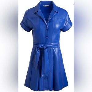 Alice + Olivia Blue Notched Collar A-Line Dress